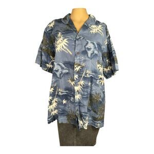 Ali’i Fashions Hawaiian Shirt – Blue with Hawaii Map and Palm Print